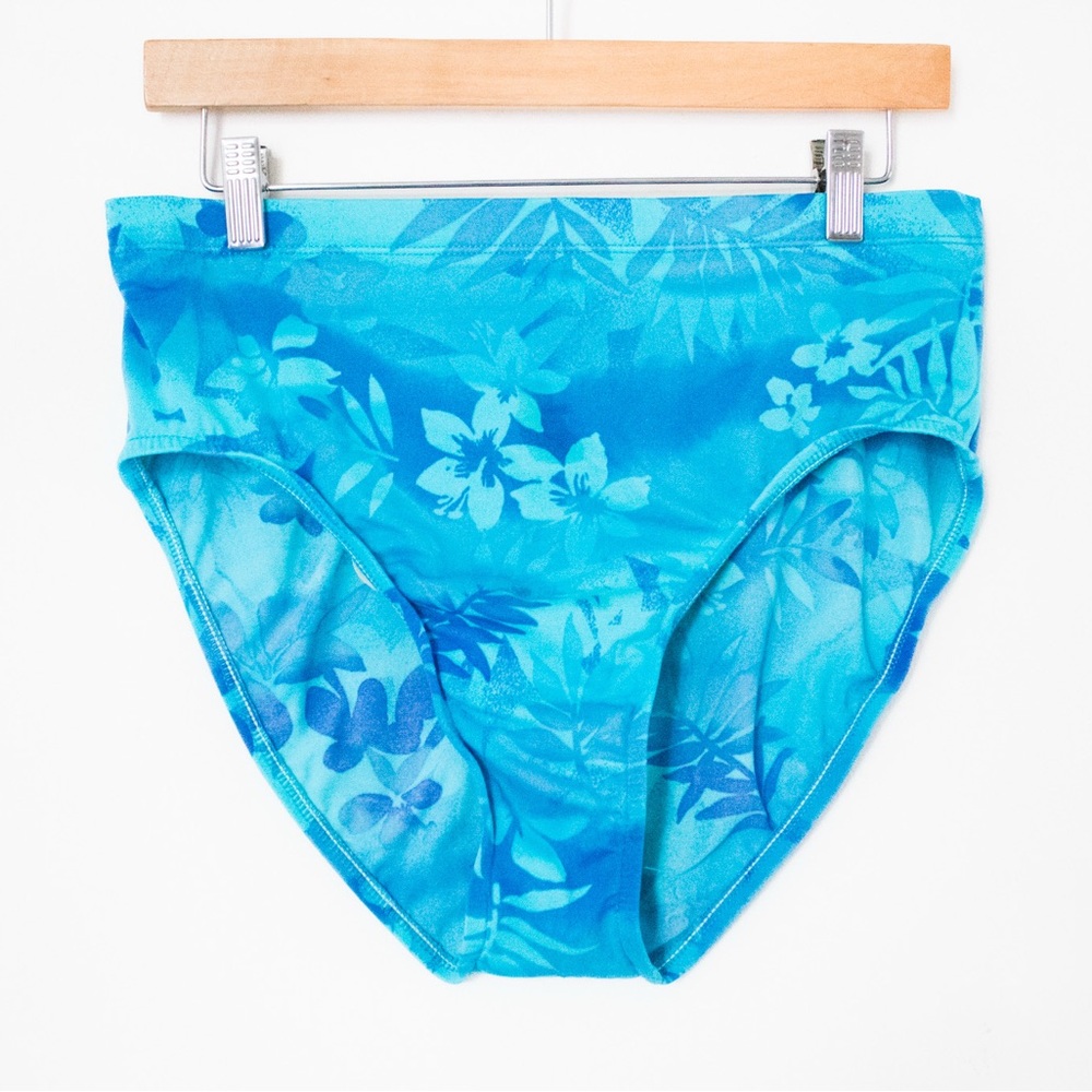 Le Cove | Vintage 80’s/90’s Blue Floral High Waist Swimsuit Bottoms | Size 16